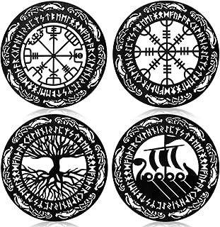 4 件维京装饰维京人木制墙壁艺术北欧装饰黑色北欧维京人符文护身符